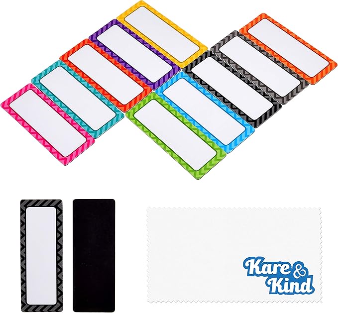 Kare & Kind 40 Pcs Magnetic Dry Erase Labels - Smooth Surface, Reusable and Writable Name Plates - Sticky Tags for Refrigerators and WhiteBoards - Use at Home, School and Office - Art and Crafts