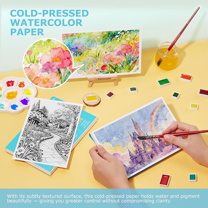 Pacocoast Water Color Paper Bulk, 5.5"x8.5" Art Sketch Book, Pack of 3 (90 Sheets), (140lb/300g) Artist Watercolor Drawing Paper for Adults, Watercolor Pad for Paint, Pencil, Pastel, Crayon