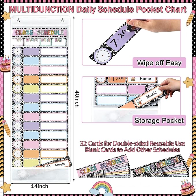 Colarr Classroom Daily Schedule and Magnetic Flip Calendar Bulletin Board Set Classroom Schedule Cutesy Visual Back to School Theme Decor for Preschool Elementary School Home Activity Supplies