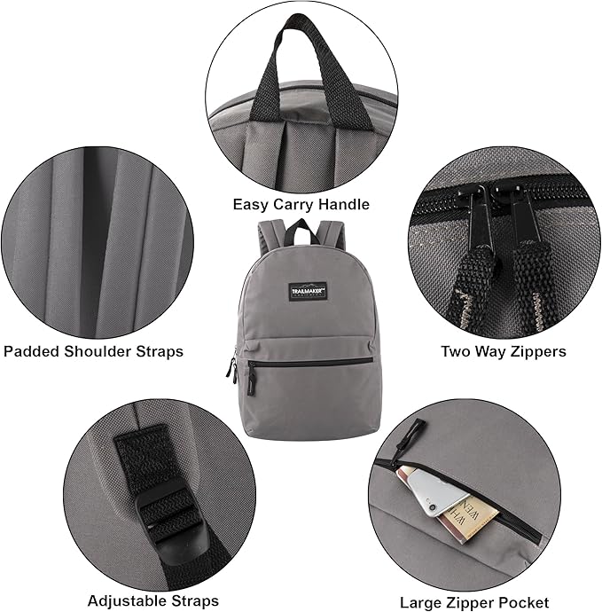 Trail maker Classic 17 inch Backpacks with Adjustable Padded Straps | School Backpacks for Girls, Boys (Grey)