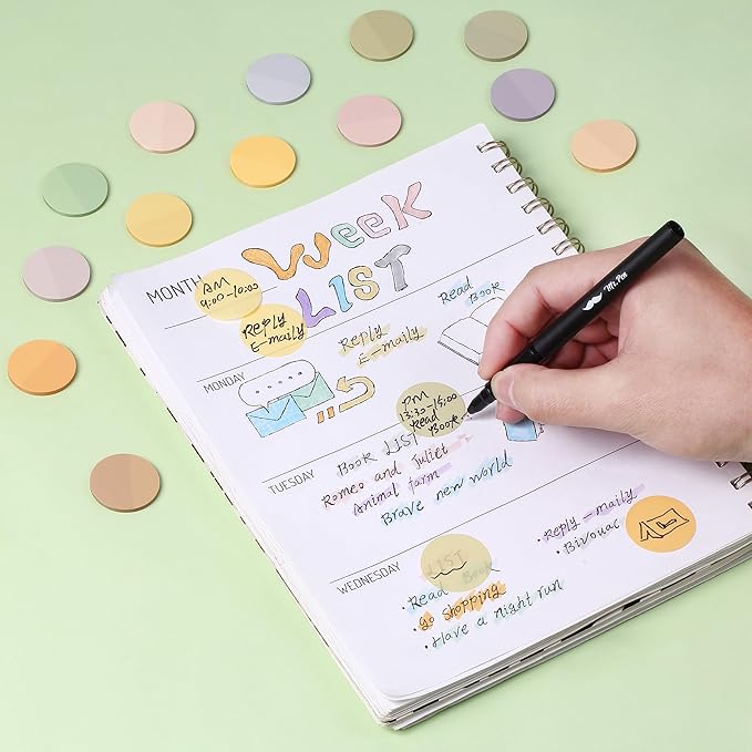 Mr. Pen- Round Transparent Sticky Notes, 1.1” Diameter, 14 Pads, 560 Sheets, Colorful, Water-Resistant See-Through Sticky Notes & Fineliner, Smooth Writing, Note Tabs for Bible Journaling, Studying