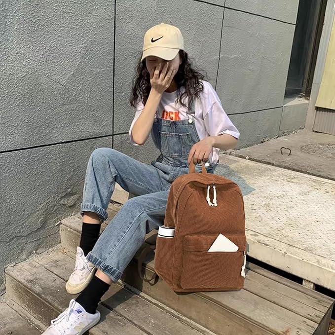 BTOOP School Backpack for Teens Large Corduroy Bookbag Lightweight 15.6 inch Laptop Bag for Girls Women Casual High School College
