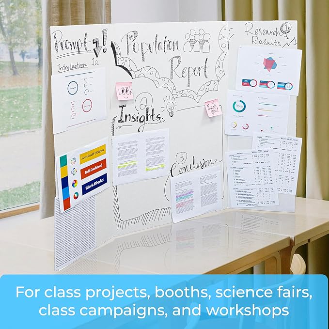 BAZIC Products Trifold Poster Board – White Corrugated Cardboard Display Board for School Projects, Science Fairs, Photos, Charts, and Classroom Presentations, 36" X 48", 2-Pack