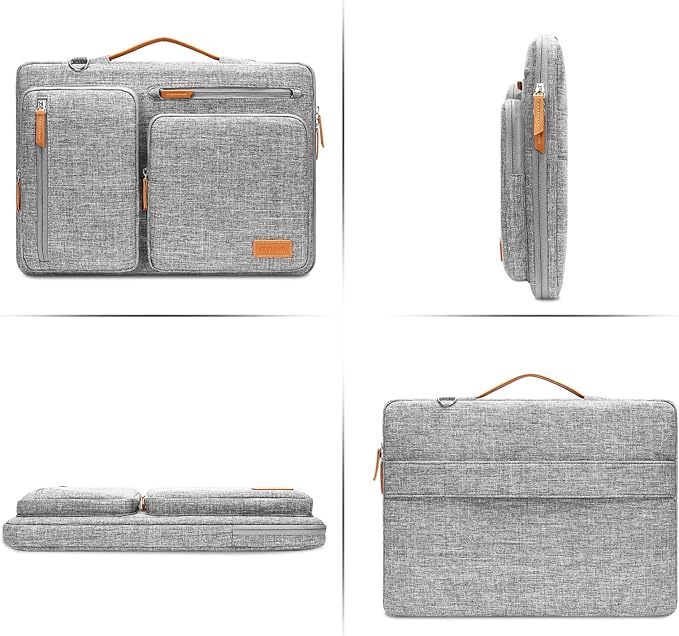 MOSISO 360 Protective Laptop Shoulder Bag,13-13.3 inch Computer Bag Compatible with MacBook Pro 14, HP, Dell, Lenovo, Asus Notebook,Side Open Messenger Bag with 4 Zipper Pockets&Handle, Gray