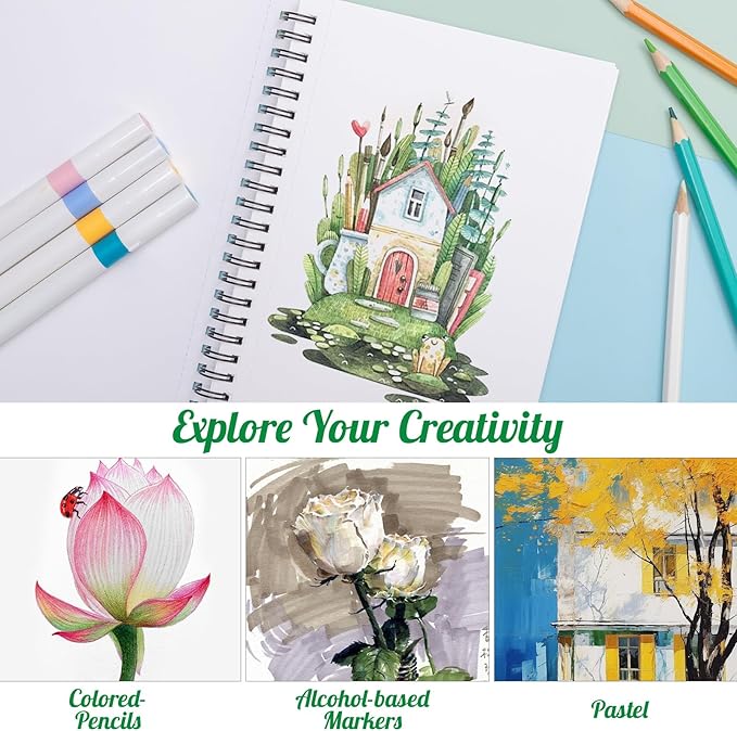 135lb/200gsm Marker Paper Pad, 5.5×8.5in Double Sided Bleedproof Marker Sketchbook, 30 Sheets Art Paper Sketch Pad, Smooth Painting Coloring Alcohol Marker Paper for DIY, Drawing, Ideal Gift