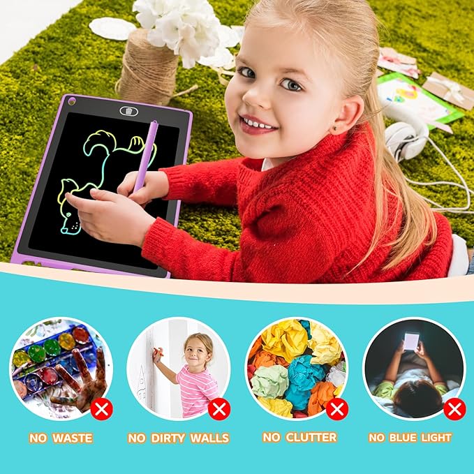 4-Pack LCD Writing Tablet for Kids 8.5 Inch, Colorful Doodle Board Drawing Pad Set, Erasable Electronic Educational Toys for Girls Boys Ages 3-8, Travel-Friendly with Lock Function & Stylus Pens