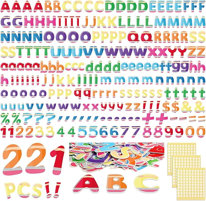 221 Pcs Pencil Bulletin Board Letters, Round Alphabet Number Punctuation Symbol Combo Letter Cutouts, Colorful Classroom Decor for Summer School Classroom Chalkboard Poster Bulletin Board Wall