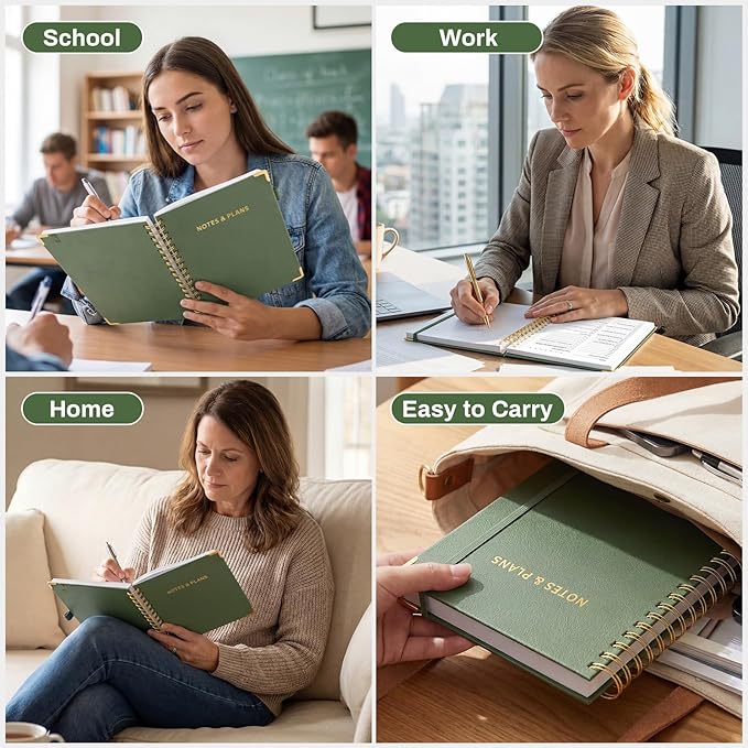 Ovesmusl Undated Daily Planner - 126 Days Hourly Schedule & To Do List - A5 PU Leather Hardcover Spiral Notebook planner with stickers, Metal Corner Protectors & Back Pocket for Work & School, Green