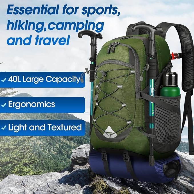 IGOLUMON Hiking Backpack 40L Packable Lightweight Camping Daypack Men Women | Multi-compartment storage Water-resistant Foldable Nylon Material Hiking Day pack for Camping Cycling Outdoor