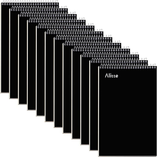 Alitte Steno Pads Spiral 6x9-12 Pack - Gregg Ruled, Perfect for Work, School, and Home Use, Easy Tear-Off Pages, White Paper - No Ink Bleeds - 80 Sheets