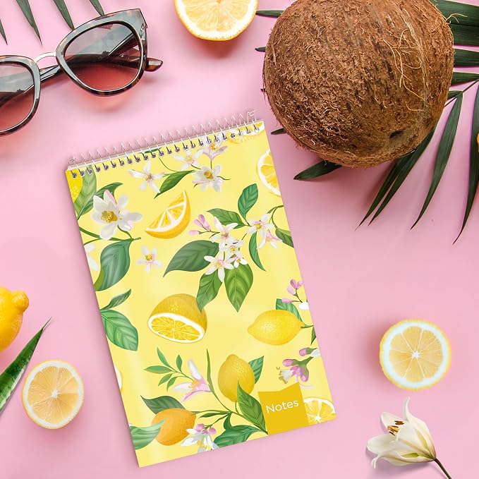 Blueline® XTREME White Steno Pad, 6" x 9.5", Top Spiral, 120 Pages, Ideal for School, Office, Notes, Lists & Planning, Lemon Garden Design (313601)