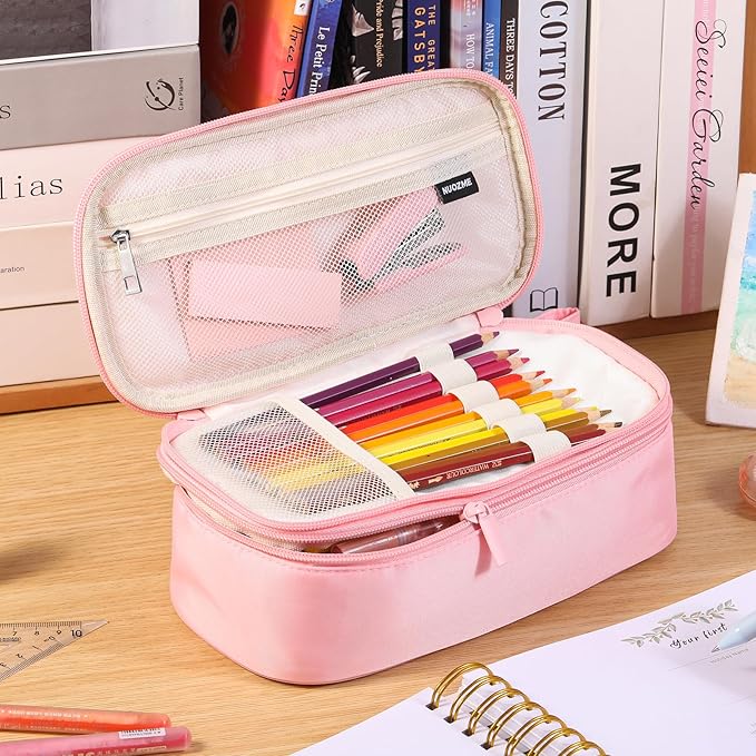 Large Pencil Case,Big Capacity Pencil Pouch,Personalized Initial Pencil Bag with smooth zipper,Multiple Pockets,Cute Aesthetic Stationery Pen Case Bag for Teen Girls College (Purple, L)