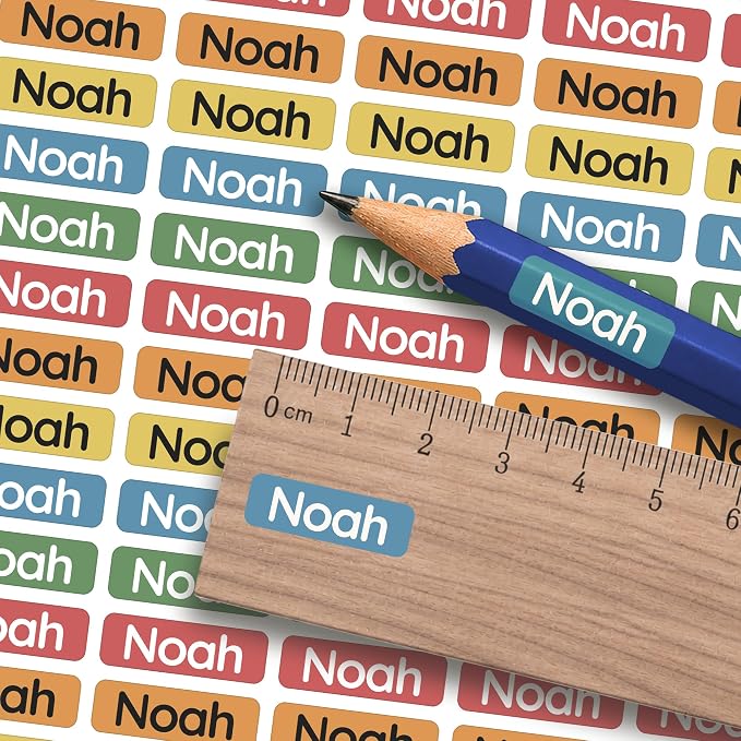 Small Custom Name Labels for Kids (245 Stickers) - Personalized & Waterproof Labels for School Supplies, Daycare, Sleepaway Camp & Clothing Tags - Bright