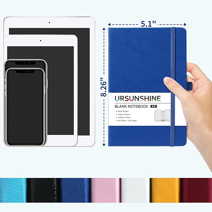 Blank Journal/Notebook - Classic Notebook/Journal with Ribbon Divider, Hardcover with Thick Paper, 5.3'' x 8.26'', Banded + Pen Holder +Inner Pocket - Deep Blue