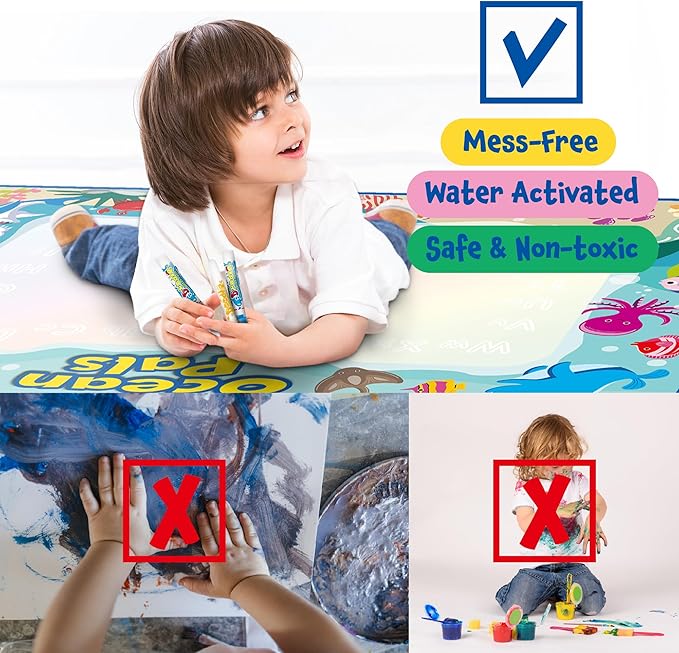 ANIMOLDS Water Doodle Mat 40″ × 32″ – Aqua Magic Drawing Board for Toddlers & Kids | Alphabet Safari Theme Educational Art Play Mat | Reusable, Mess-Free Water Painting Toy