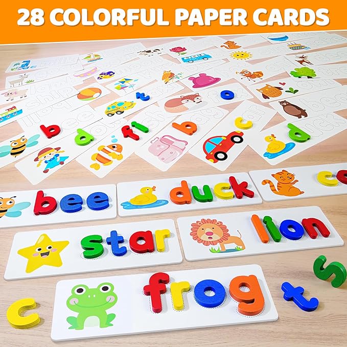 BEESTECH Alphabet ABC Learning Educational Toys for 3 4 5 Years Old Boys Girls, Wooden Puzzle Flash Cards Preschool Activity Letter Matching Games for Kids Toddlers