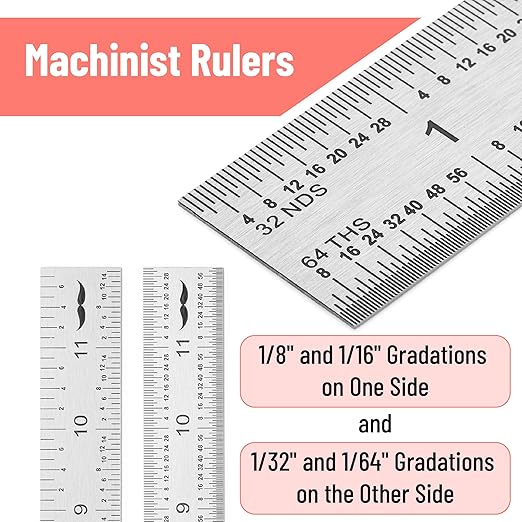 Mr. Pen- Machinist Ruler, 12 Inch, Stainless Steel Imperial, Precision Measuring Tool, 1/8", 1/16", 1/32", 1/64" Graduation for Engineering, Carpentry, Drafting, Office, School