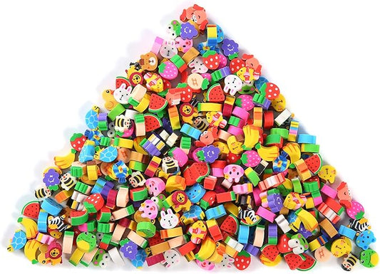 300 Pieces Mini Erasers for Kids, Bulk Small Animal Fruit Pencil Erasers Assortment for Home Rewards, School Supplies and Gift Filling