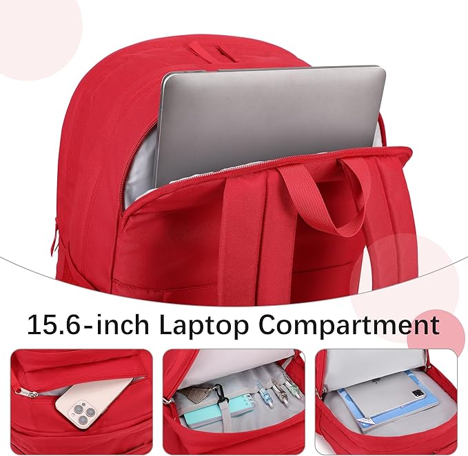 abshoo 34L Big School Backpack For College Women Girls Middle High School Teen Bookbag Travel Backpack Daypack (Red)
