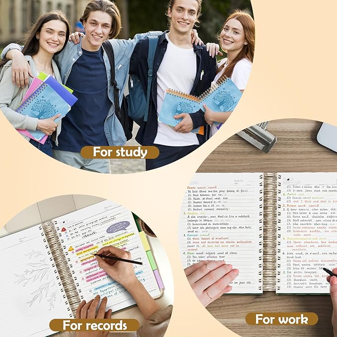 QIYVLOS Hardcover Spiral Notebook, A5 Journal with Removable Dividers Tabs, 5 Subject Notebook College Ruled, 320 Pages 6"x8" Leather Notebooks for Work School Study, Lined Journal for Women, Blue