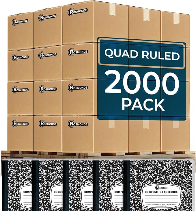 Rosmonde 2000 Pack (Pallet) Composition Notebooks Bulk, Quad Ruled, Full Pallet of Composition Notebooks, 200 Pages (100 Sheets), 9-3/4 x 7-1/2, Bulk Notebooks for School & College, 4-7 Days Transit