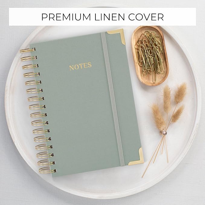 Aesthetic Thick Spiral Notebook Journal For Women in A5 Format - Modern Linen Hardcover College Ruled Note Book With 220 Lined Pages - Perfect For Writing And Staying Organized at Work or Schoo