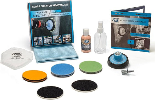 Glass Polish (3'') Glass Scratch Removal Kit for use with a Drill on All Glass Surfaces