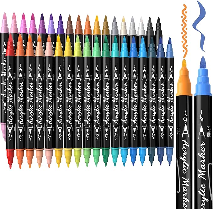 TOSHARE 36 Colors Acrylic Paint Markers, Brush & Fine Dual Tip Acrylic Paint Pens for Rock, Wood, Paper, Fabric, Canvas, Glass, Ceramic, Egg, Scrapbook and DIY Crafts Supplies Art Gifts