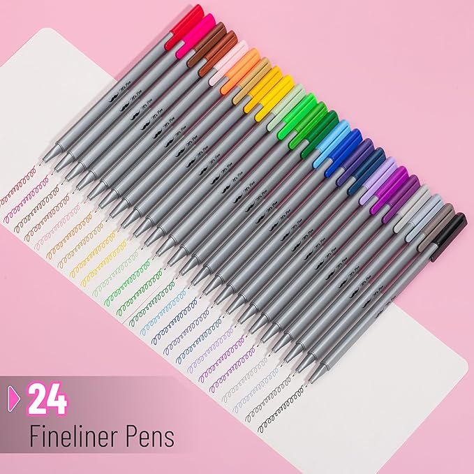 Mr. Pen- Colored Fineliner Pens, 24 Pack, 0.4mm Fine Point, Smooth Bible Journaling Pens for Detailed Drawing, Note-Taking, Coloring, Sketching, Planning & Art Projects, School Supplies