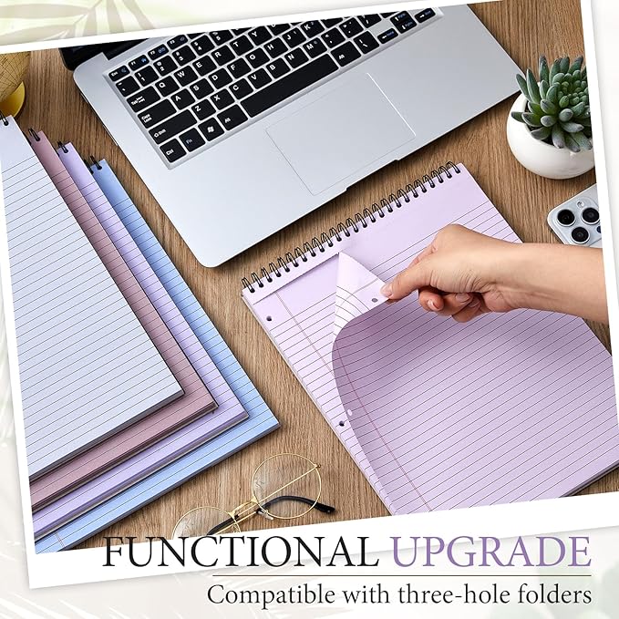MotiMind 10 Pack 8.5" x 11" Top Spiral Notebook with 3 Hole Punched Morandi Colors Legal Pads College Ruled Notepad 50 Sheets Hard Cardboard Paper Wirebound Notepad for Office School Business