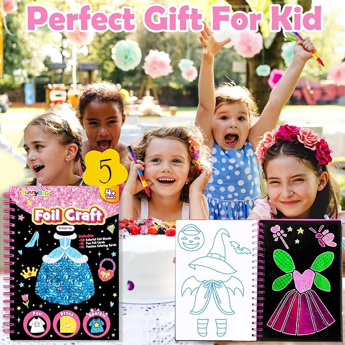 FUNNYB&G Mess-Free Foil Art Craft for Girls Ages 4-10, Kids Birthday Gift