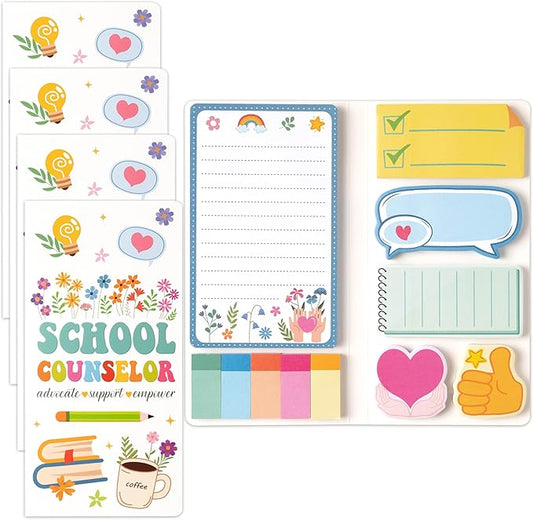B1ykin School Counselor Sticky Notes Set - Advocate Support Empower Self-Stick Notes Pad, 550 Sheets Writing Memo Pages Sticky Notepad for Teacher Appreciation Gifts, School Office Party Favors (4Pcs)