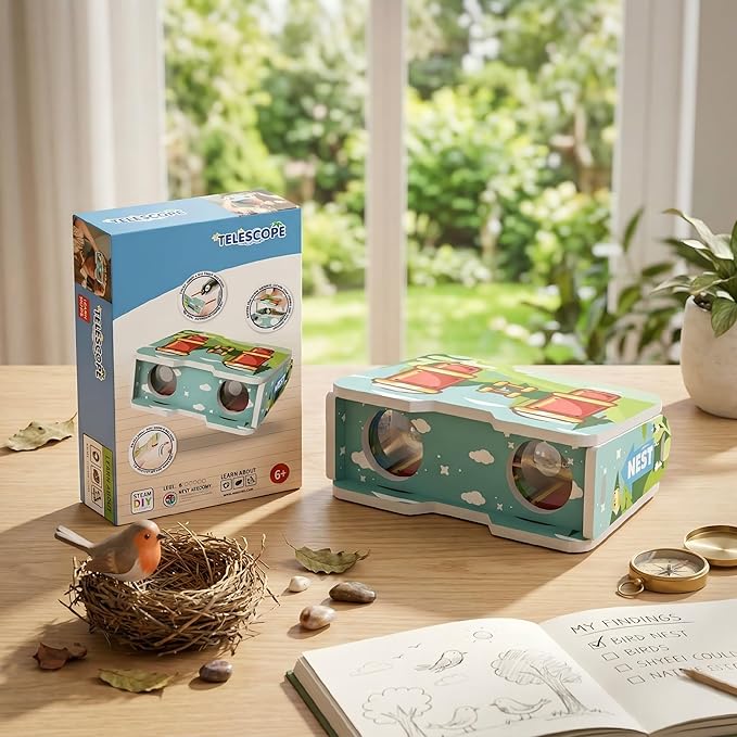STEM Kids Binoculars - Build Your Own Functional Telescope Kit, Educational Science Toy for Children to Explore Astronomy & Optical Principles with Convex & Concave Lenses