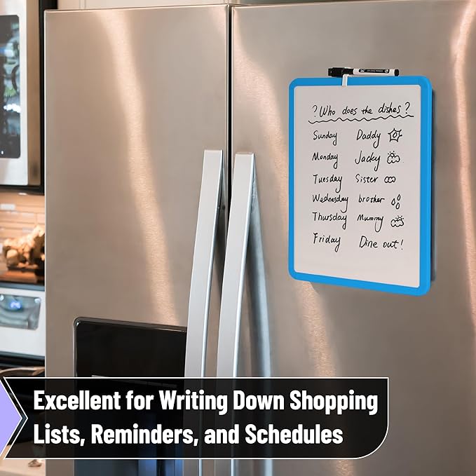 Mr. Pen- Dry Erase Board, 14” x 11” with a Black Dry Erase Marker, Blue Frame, Small Mini White Board for Students, Fridge, Wall, Locker, Includes Double Sided Tapes