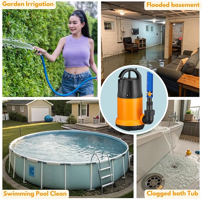 Sump Pump Submersible With 25Ft. Hose, Submersible Pump, 25Ft Cord, 4000GPH | 1.5HP Water Pump Submersible With 25ft. Hose Kit, Utility Pump, Sump Pump with 25Ft Cord For Pools, Garden Ponds, Basement