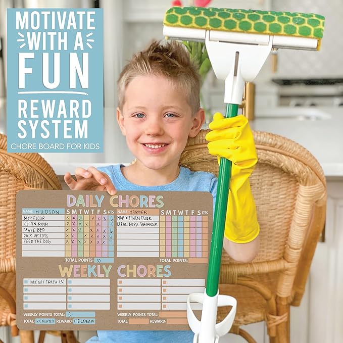 Hadley Designs Magnetic Chore Chart for Kids Multiple - Chores Board for Refrigerator, Dry Erase Task Chart for 2 Kids Daily Behavior, Family Weekly Planner for Teens and Adults, Kraft Chore Board