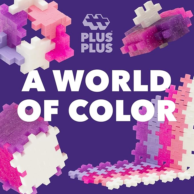 PLUS PLUS 240 Piece Interlocking Building Blocks for Kids, Open Ended Connecting Toys, Stem Bin Classroom Mini Manipulatives - Glitter Mix Play Tube