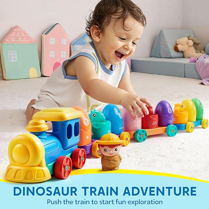 Play-Act Learning Toy for Toddlers 1 2 3 Years Old, Counting, Matching & Sorting Montessori Learning Dinosaur Train Including 9 Dinosaurs, Birthday Gift for Baby Boys Girls