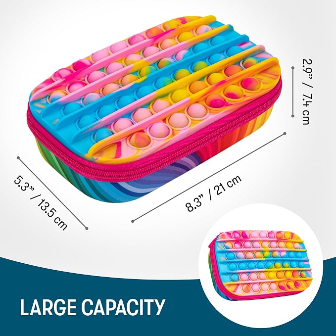 ZIPIT POP Pencil Case for Girls, Silicone Sensory Pencil Box, Rainbow | Playful box for kids with tactile top, sturdy crack-proof shell, secure zipper, large capacity holds 60 pens & pencils