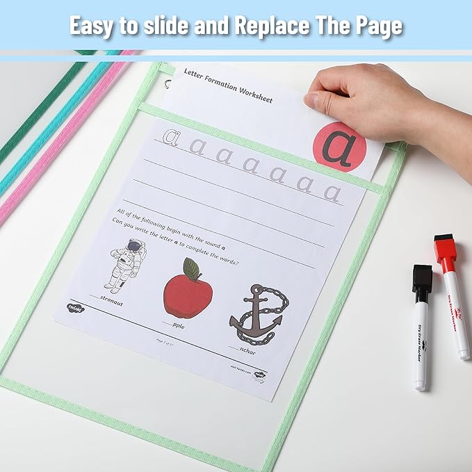 Mr. Pen- Reusable Dry Erase Pocket Sleeves, 10" x 14", 6 Pack, Mint Melody, Clear Plastic Paper Sleeves, Ticket Holders, Clear Plastic Sheet Protectors, Teacher, School, Classroom Supplies