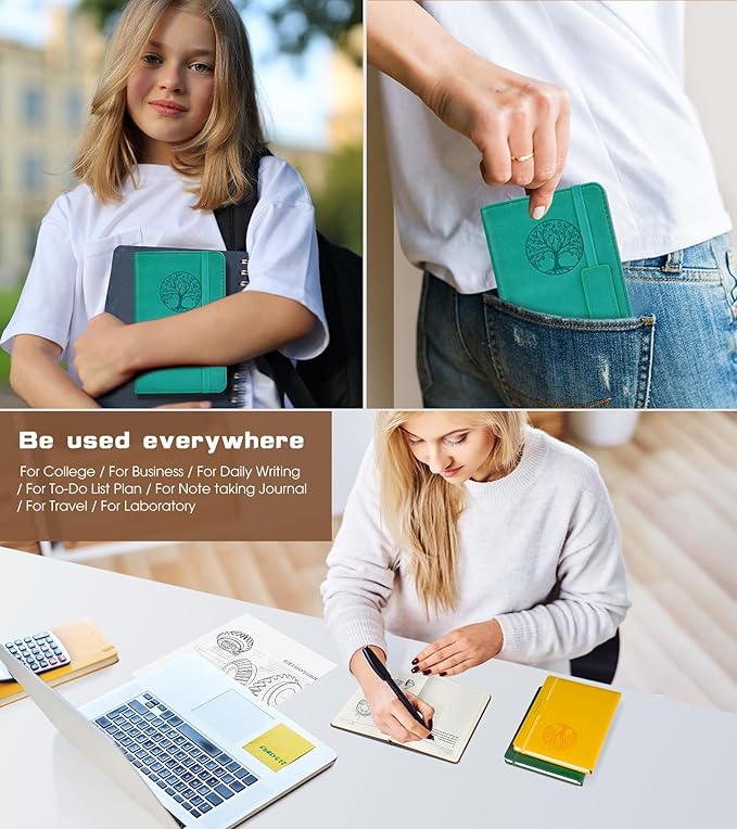 Biuwory Lined Pocket Journal Notebook for Women Men, 140 Pages A6 Leather Journals for Writing, Travel, Work, 3.7"×5.7" Mini Notebook, Hardcover Small Notebooks for Note Taking, Diary Notepad (Blue)