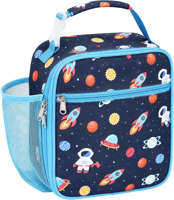 Bagseri Kids Lunch Box for Boys - Insulated Toddler Lunch Bag Fits Bento Box, Reusable Daycare Cooler Tote with Clip Handle, Water-Resistant Lining, Navy Space