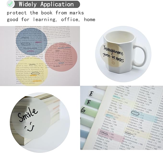 YOUDEFUL 800Pcs Transparent Sticky Notes, 2.76"x2.76" Clear Round Sticky Notes, Waterproof Translucent Sticky Note Pads for Books Annotation, Clear Post it Notes for Bible Study, School, Office