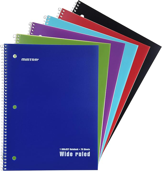 Mintra Office Spiral Notebooks, Wirebound, Journals for School, Work, Business, Aesthetic Stationery, Writing Pads, Teacher & Student Supplies (24, Solid Color-Poly Cover, Wide)