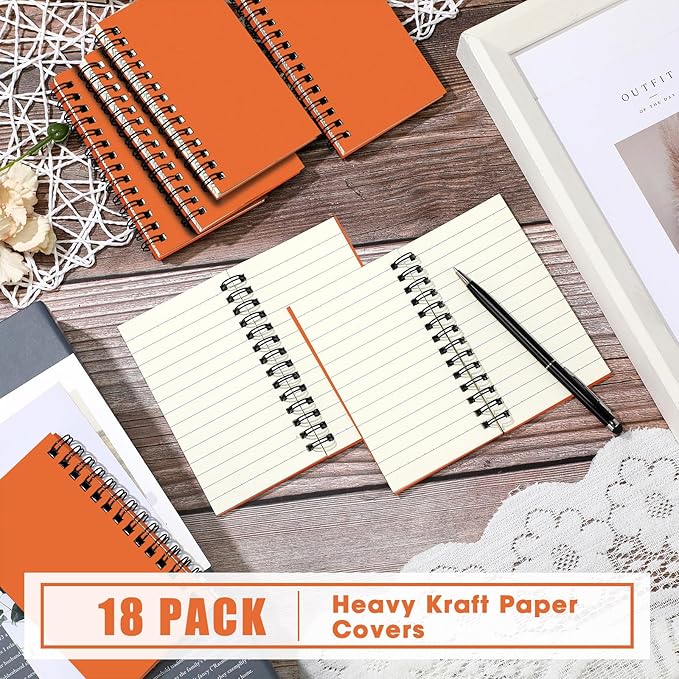 Jutom 18 Pcs Small Spiral Notebooks Memo Pads 3x5 Bulk Small Pocket Notebooks Mini Notepads with Lined Pages Mini Journals for Office School Work Supplies, 120 Pages (Orange)