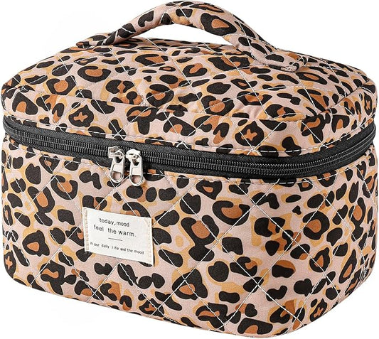 uekeboag Large Travel Quilted Makeup Bag for Women | Soft Floral Cotton Cosmetic Bag, Foldable Coquette Aesthetic Toiletry Organizer