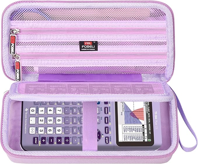 FBLFOBELI Hard Case for Texas Instruments TI-84 Plus CE/TI-84 Plus/TI-83 Plus/Casio fx-9750GIII Color Graphing Calculator, Mesh Pocket for Pens, Cables and Other Accessories (Case Only) (Purple)