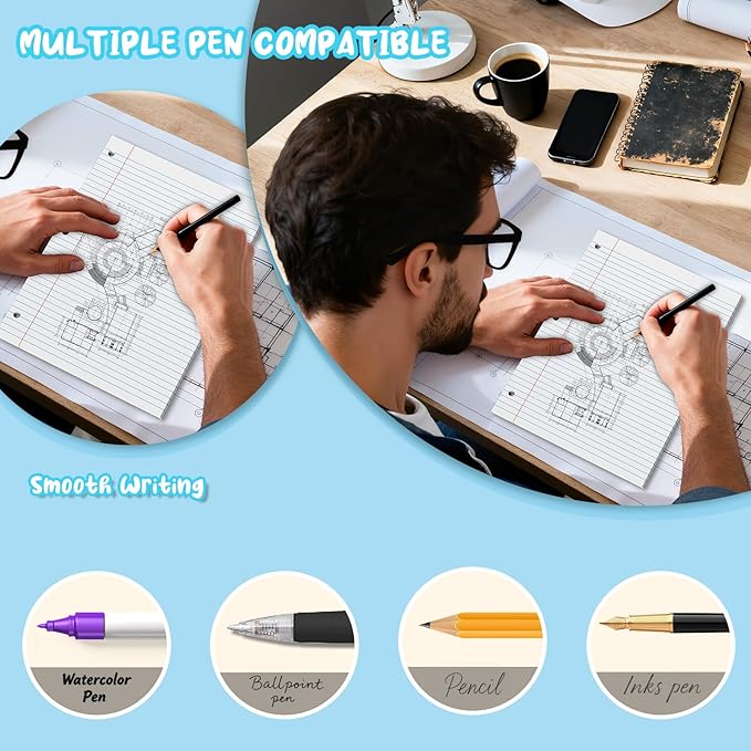 White Loose Leaf Paper 8 x 10.5, 130 Sheets Lined Paper College Ruled Paper, 3 Hole Punched Notebook Paper College Ruled, 3 Ring Binder Paper 8 x 10.5, Filler Paper College Ruled for Office, School