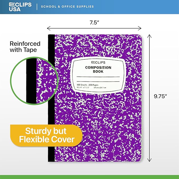 Composition Notebook Wide Ruled Composition Notebooks Bulk Purple Marble Hard Cover Wide Ruled Notebook Paper Note Books For Schools Marble Composition Books 100 Sheets 200 Pages 9.75” x 7.25” (24 Pack, Purple)