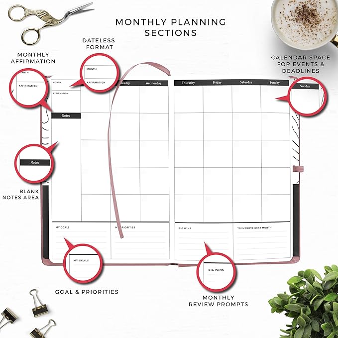 Smart Academic Planner - A5 Size 8.6 x 5.7 inches - Undated Daily Planner for School - Daily, Weekly, and Monthly Scheduling - Student Planner for Maximizing Focus and Productivity (Pink)